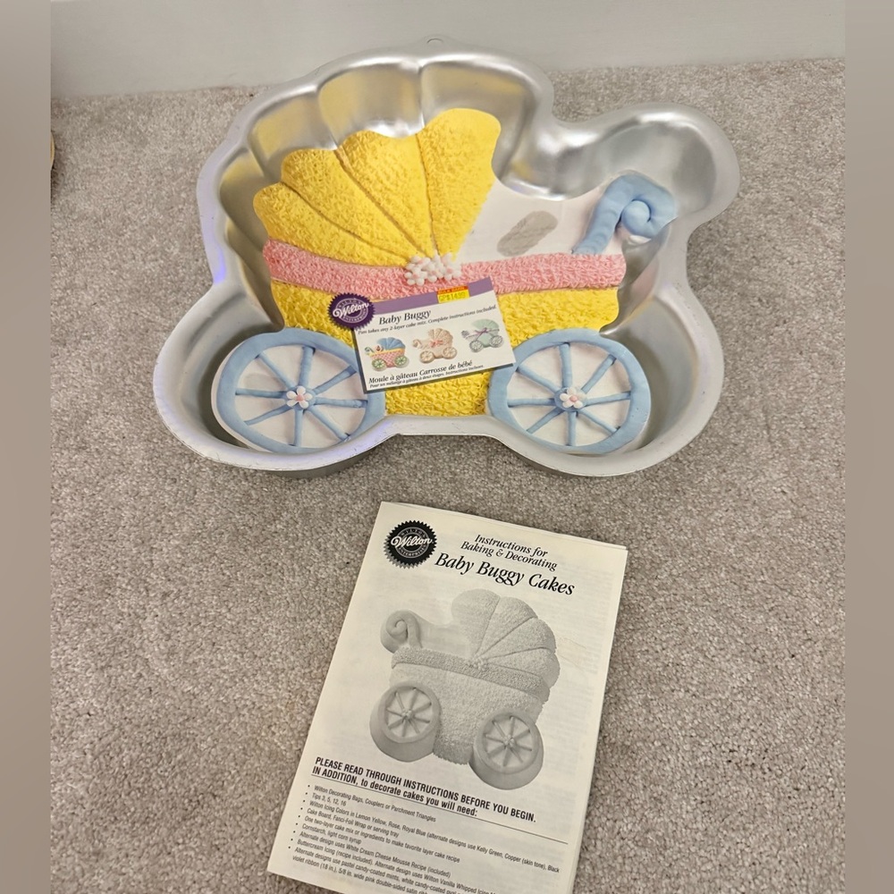 Wilton Baby Carriage Cake Pan with Yellow and Blue Accents